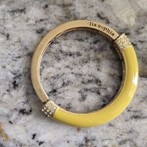 VTG Lia Sophia Yellow Enamel Gold Tone Metal Faux Diamond Glass Bangle Bracelet